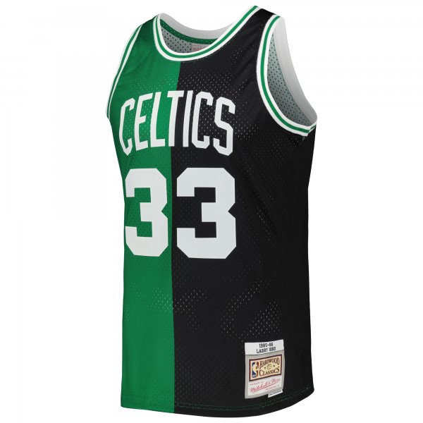 Men's Boston Celtics Larry Bird Mitchell & Ness Black/Kelly Green Hardwood Classics 1985/86 Split Swingman Jersey