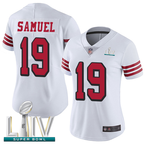 San Francisco 49ers #19 Deebo Samuel White Rush Super Bowl LIV Bound Women's Stitched NFL Vapor Untouchable Limited Jersey