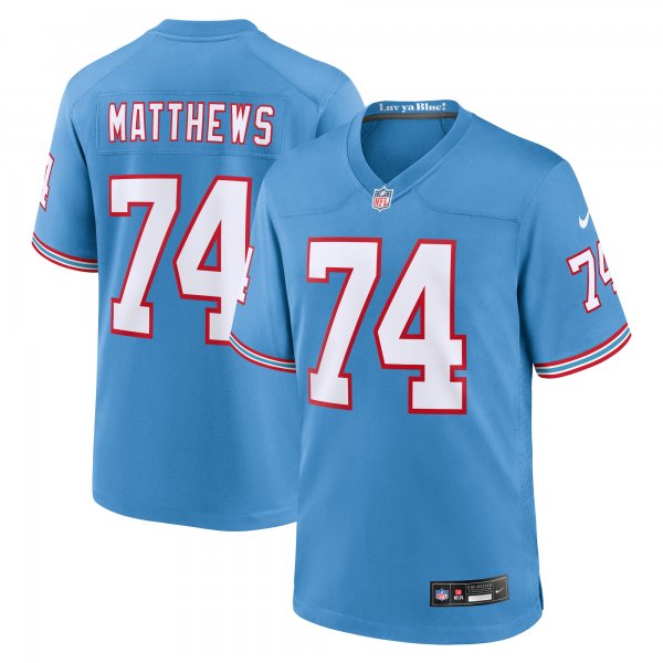 Men's Tennessee Titans Bruce Matthews Nike Light Blue Oilers Throwback Retired Player Game Jersey