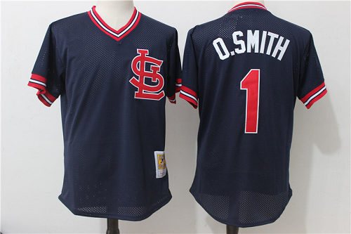 Mitchell and Ness St. Louis Cardinals #1 Ozzie Smith Dark Blue MLB Jersey