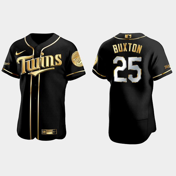 Men's Minnesota Twins #25 Byron Buxton Golden Edition Flex Base MLB Jersey - Black