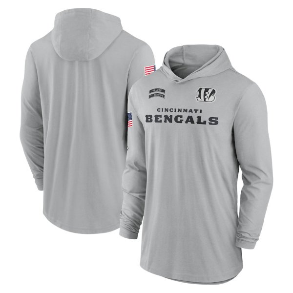 Men's Nike Gray Cincinnati Bengals 2024 Salute to Service Lightweight Performance Long Sleeve Hoodie T-Shirt