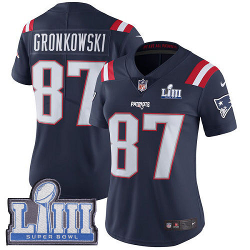 Nike New England Patriots #87 Rob Gronkowski Navy Blue Super Bowl LIII Bound Women's Stitched NFL Limited Rush Jersey