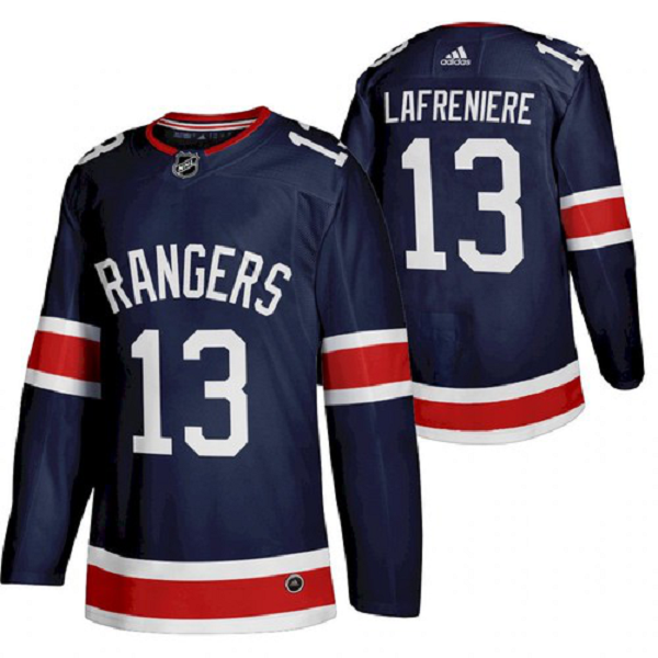 Men's New York Rangers #13 Alexis Lafreniere 2021 Reverse Retro Navy Jersey