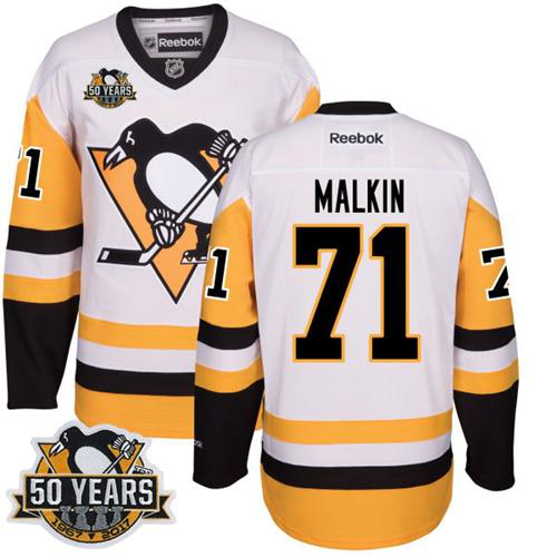 Pittsburgh Penguins #71 Evgeni Malkin White/Black CCM Throwback 50th Anniversary Stitched NHL Jersey