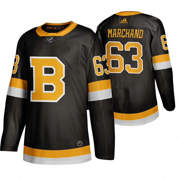 Men's Adidas Boston Bruins #63 Brad Marchand Black NHL 2019-20 Third Jersey