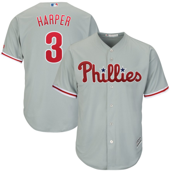 Youth Philadelphia Phillies #3 Bryce Harper Majestic MLB Official Cool Base Replica Player Gray Jersey