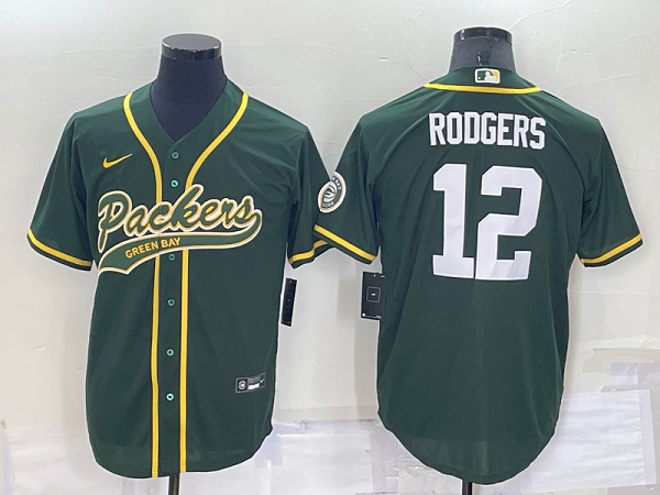 Men's Green Bay Packers #12 Aaron Rodgers Green Stitched Baseball Cool Base Jersey