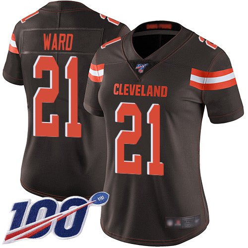 Women's Cleveland Browns #21 Denzel Ward Brown Team ColorStitched NFL 100th Season Vapor Limited Jersey