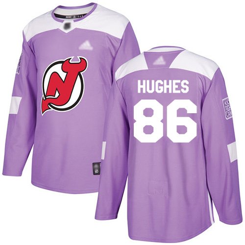 New Jersey Devils Jersey #86 Jack Hughes Purple Fights Cancer Stitched NHL Jersey