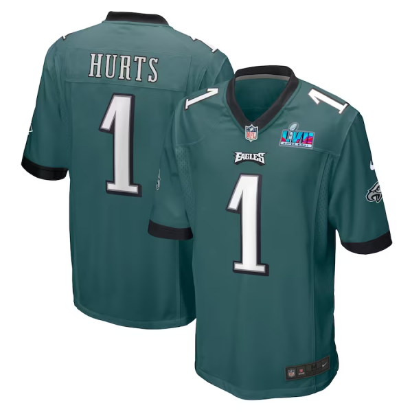 Men's Nike Philadelphia Eagles #1 Jalen Hurts Player Super Bowl LVII Midnight Green NFL Jersey