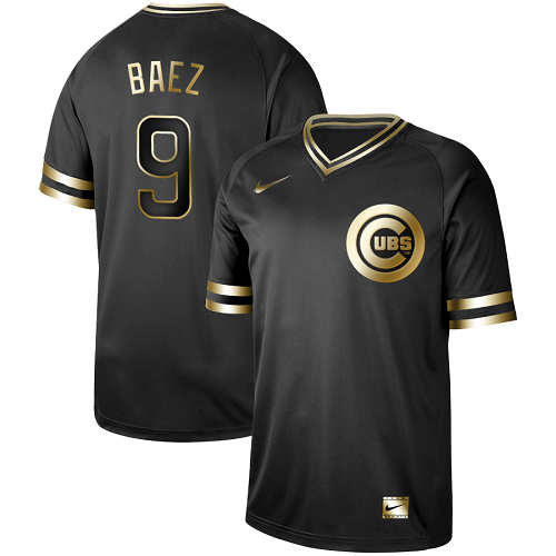 Men's Nike Chicago Cubs #9 Javier Baez Black Gold MLB Jersey