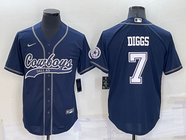 Men's Dallas Cowboys #7 Trevon Diggs Dark Blue Stitched Baseball Cool Base Jersey