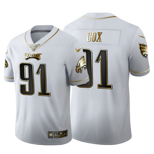 Philadelphia Eagles Fletcher Cox #91 White 100th Season Vapor Limited Golden Edition Jersey