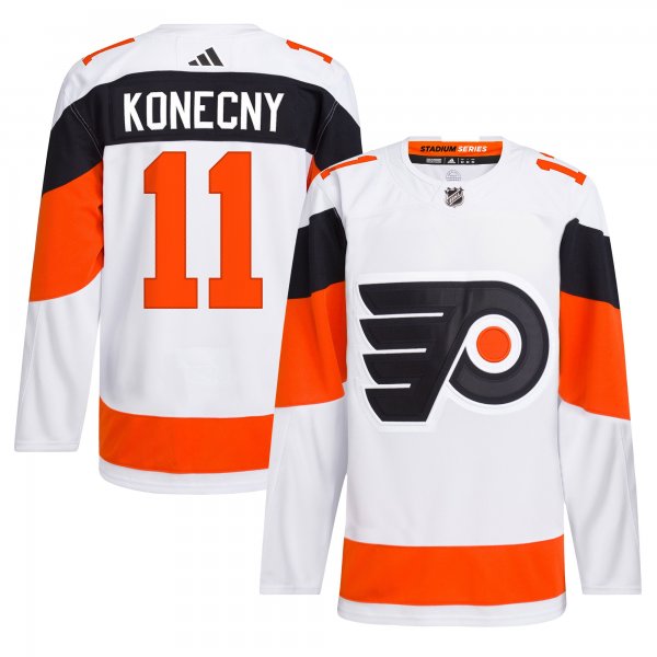 Men's Philadelphia Flyers Travis Konecny adidas White 2024 NHL Stadium Series Primegreen Player Jersey