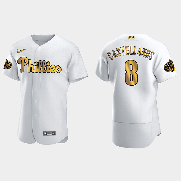 Men's Philadelphia Phillies #8 Nick Castellanos 2022 MLB All-Star Game Flex Base Jersey - White Gold