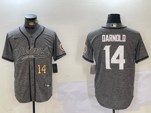 Men's Minnesota Vikings #14 Sam Darnold Grey Cool Base Stitched Baseball Jersey