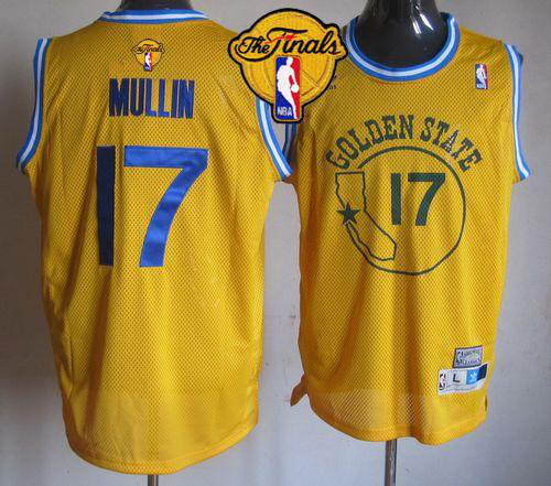 Men's Golden State Warriors #17 Chris Mullin Gold Throwback The Finals Patch Stitched NBA Jersey