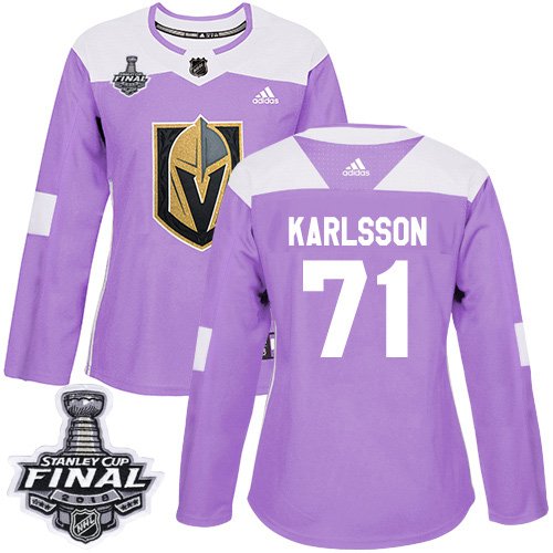 Women's Adidas Golden Knights #71 William Karlsson Purple Fights Cancer 2018 Stanley Cup FinalStitched NHL Jersey