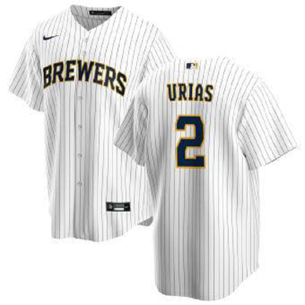 Men's Nike Milwaukee Brewers #2 Luis Urias White MLB Cool Base Alternate Jersey