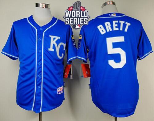 Kansas City Royals #5 George Brett Light Blue Alternate 2 Cool Base W/2015 World Series Patch Stitched MLB Jersey