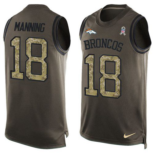 Nike Denver Broncos #18 Peyton Manning Green Men's Stitched NFL Limited Salute To Service Tank Top Jersey