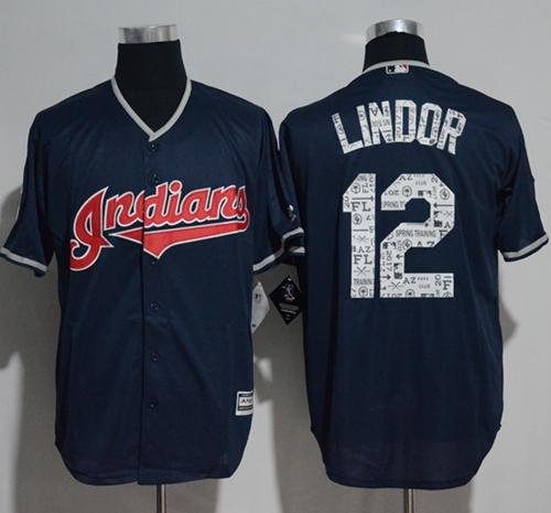 Cleveland Indians #12 Francisco Lindor Navy Blue 2017 Spring Training Cool Base Stitched MLB Jersey