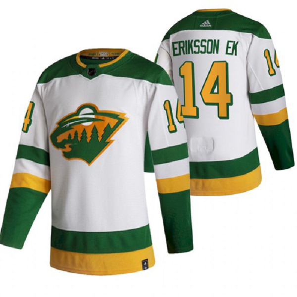 Men's Minnesota Wild Joel Eriksson 2021 Reverse Retro White Jersey