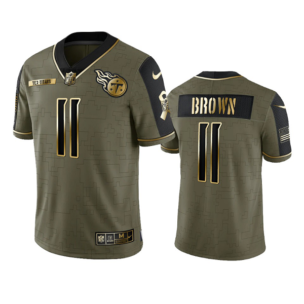 Tennessee Titans A.J. Brown Olive Gold 2021 Salute To Service Men's Limited NFL Jersey