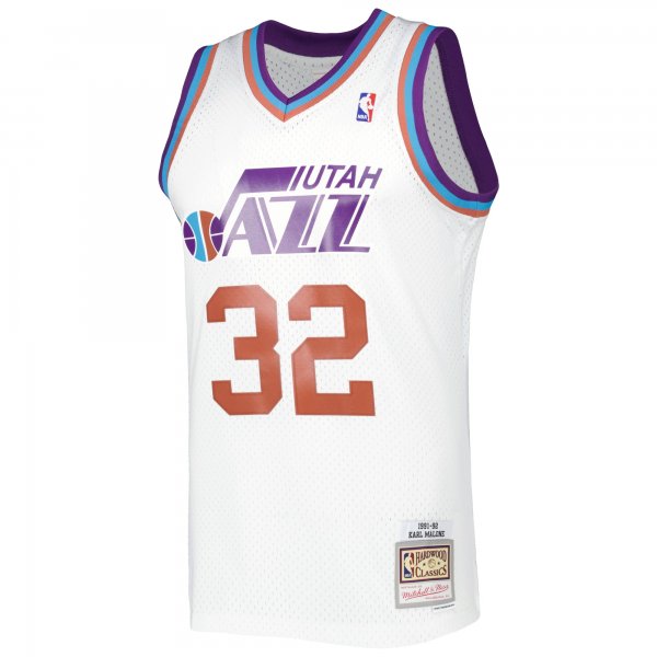 Men's Utah Jazz Karl Malone Mitchell & Ness White 1991/92 Hardwood Classics Reload 3.0 Swingman Jersey