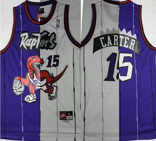 Men's Toronto Raptors #15 Vince Carter Purple/White Split Fashion Stitched NBA Jersey