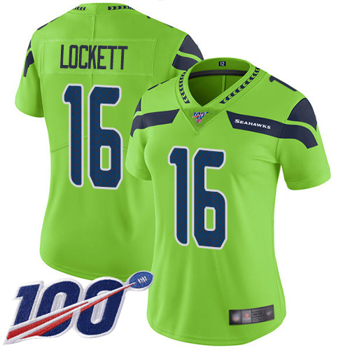 Women's Seattle Seahawks #16 Tyler Lockett GreenStitched NFL Limited Rush 100th Season Jersey