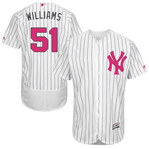 New York Yankees #51 Bernie Williams White Strip Flexbase Collection 2016 Mother's Day Stitched MLB Jersey