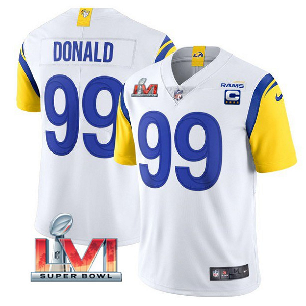 Youth Los Angeles Rams #99 Aaron Donald White 2022 With C Patch Super Bowl LVI Vapor Untouchable Limited Stitched Jersey