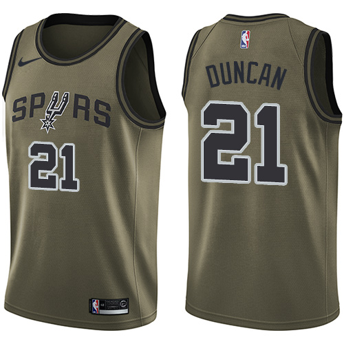 Men's Nike San Antonio Spurs #21 Tim Duncan Green Salute to Service Swingman NBA Jersey