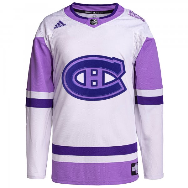 Men's Montreal Canadiens adidas White/Purple Hockey Fights Cancer Primegreen Custom Jersey