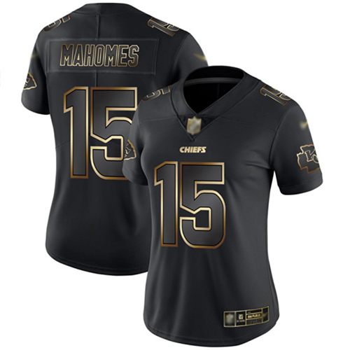 Women's Kansas City Chiefs #15 Patrick Mahomes Black/GoldStitched NFL Vapor Untouchable Limited Jersey