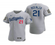 Men's Los Angeles Dodgers #21 Walker Buehler Gray 2020 World Series Road Flex Base Nike Jersey