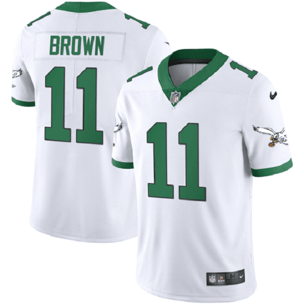 Men's Philadelphia Eagles #11 Arthur Juan Brown Sr. Kelley Green Throwback White Limited NFL jersey