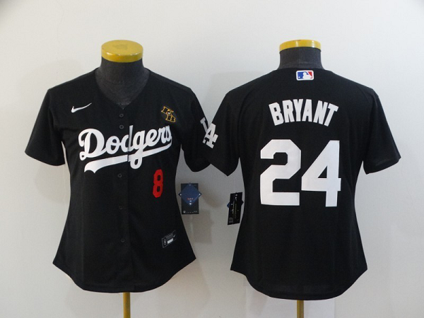 Women's Nike Los Angeles Dodgers #8 #24 Kobe Bryant Black KB Patch Stitched MLB Jersey