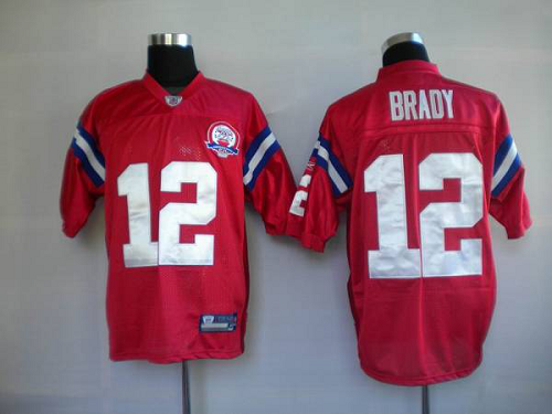 Men's New England Patriots #12 Tom Brady Red With AFL 50 Anniversary Patch Stitched NFL Jersey