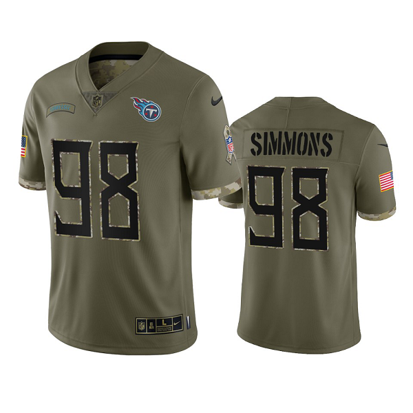 Tennessee Titans Jeffery Simmons #98 Olive 2022 Salute To Service Limited Jersey