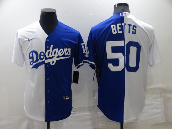 Men's Los Angeles Dodgers #50 Mookie Betts White-Royal Replica Split Home Cool Base MLB Jersey