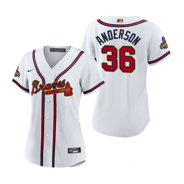 Women's #36 Ian Anderson Atlanta Braves White 2022 Gold Program MLB Jersey