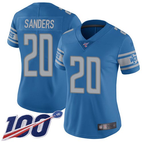 Women's Detroit Lions #20 Barry Sanders Blue Team ColorStitched NFL 100th Season Vapor Limited Jersey