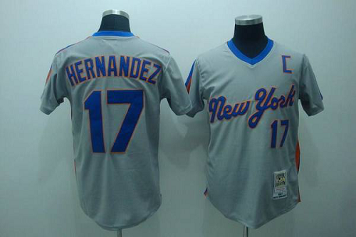 Men's Mitchell And Ness New York Mets #17 Keith Hernandez Stitched Grey Throwback MLB Jersey