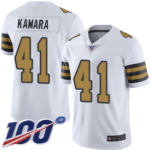 New Orleans Saints #41 Alvin Kamara White Youth Stitched NFL Limited Rush 100th Season Jersey