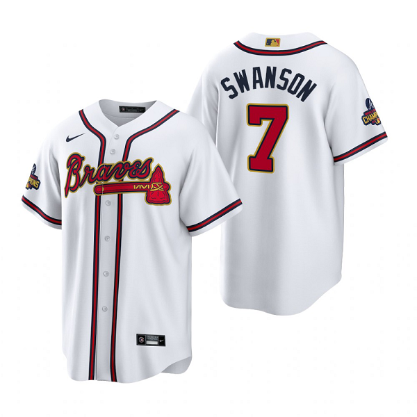 Men's #7 Dansby Swanson Atlanta Braves White 2022 Gold Program MLB Jersey