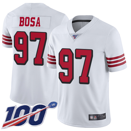 San Francisco 49ers #97 Nick Bosa White Rush Men's Stitched NFL Limited 100th Season Jersey