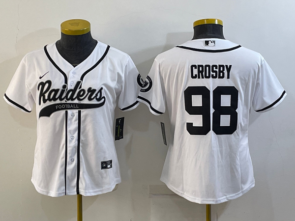 Women's Las Vegas Raiders #98 Maxx Crosby White Stitched Baseball Cool Base Jersey